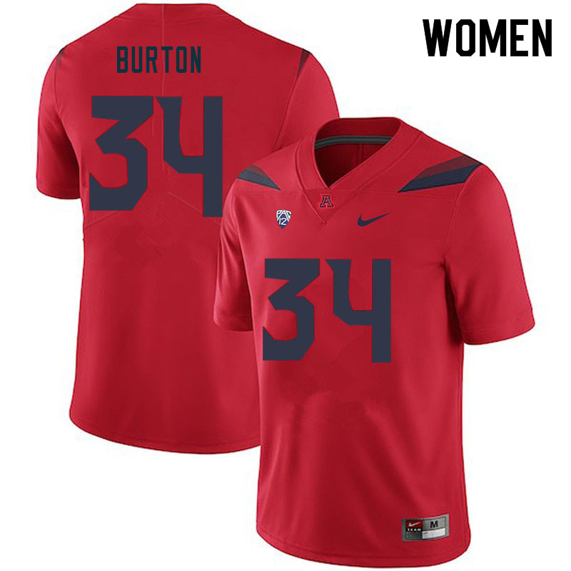 Women #34 John Burton Arizona Wildcats College Football Jerseys Sale-Red